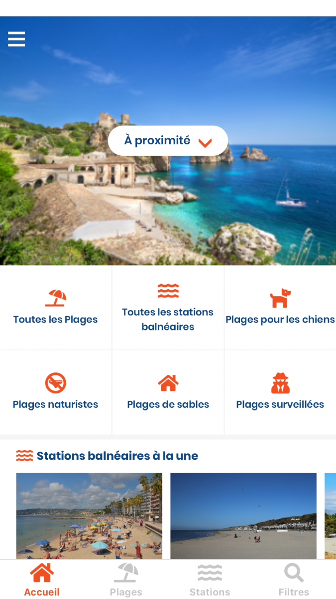 Ecran de l'application de PlagesTV